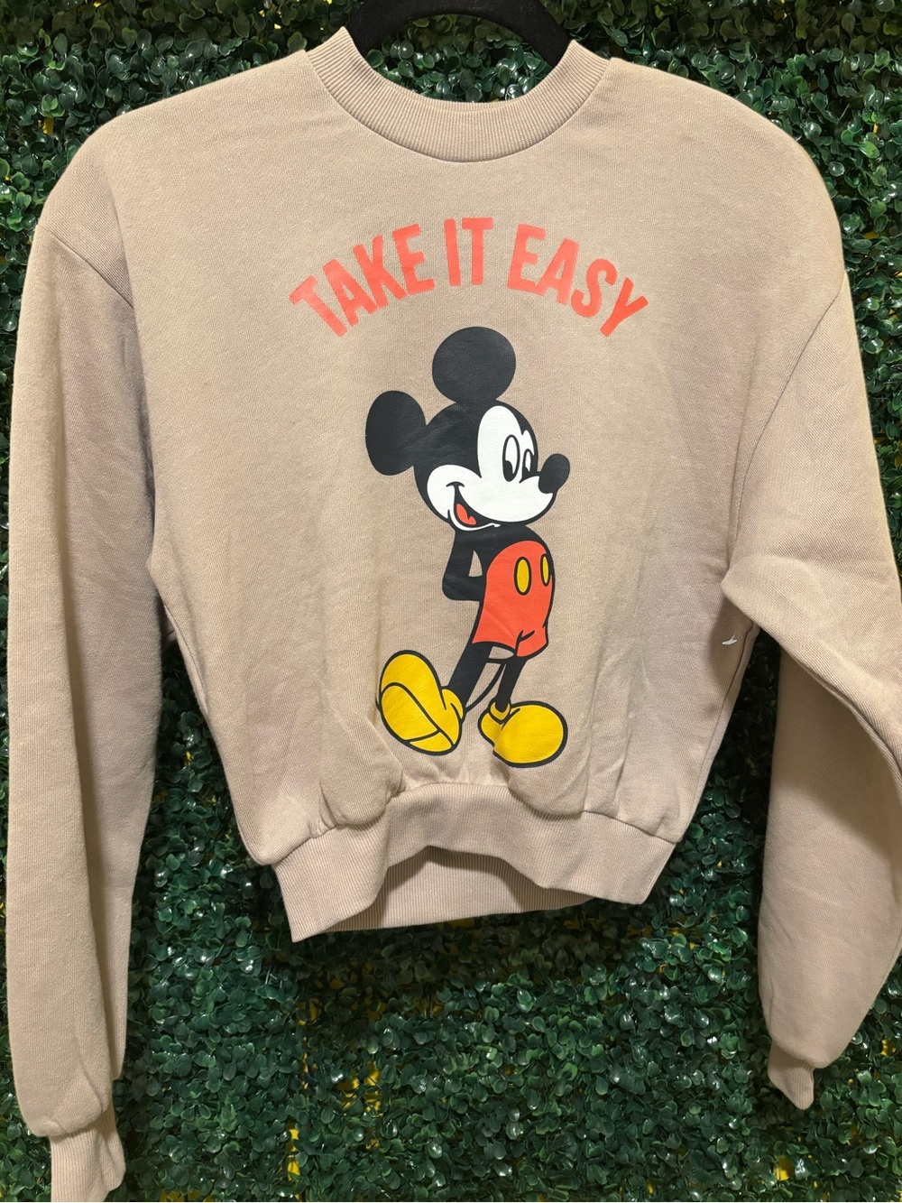 Disney Tan 'Take It Easy' Mickey Crewneck Sweatshirt